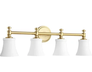 READ! Quorum International 5122-4-80 Rossington Bathroom Vanity Light Aged Brass - Picture 1 of 9