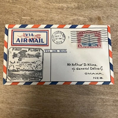 1929 First Flight Cover St. Joseph Mo. To Omaha Nebraska  - Image 1 of 4