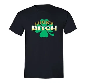 Mens Lucky Bitch Shamrock Clover Shenanigan Irish Beer St. Patrick's Day T-Shirt - Picture 1 of 6