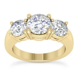 4.00 Ct E VS1 Round Cut Lab Grown Diamond Three Stone Engagement Ring 14k Gold - Picture 1 of 8