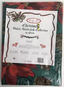 Christmas Fabric Poinsettia Tablecloth Collection 60" X 84" E&F Elaine Red NEW - Picture 1 of 2