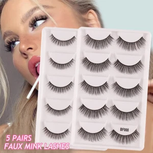 Women 5Pairs Wispy Short Cross Lash Extension False Eyelashes Natural - Picture 1 of 31