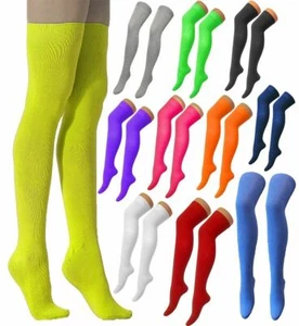 Over The Knee Thigh High Ladies Plain Cotton Lycra Socks Sox Fancy Dress Party - Picture 1 of 18