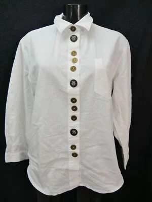Gr.48 Trachtenbluse weiß Bluse Baumwollmischung mit besonderen Knöpfen TB6479 - Bild 1 von 4