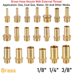 1/8" 1/4" 3/8" BSP Brass Male Thread Pipe Fitting x Barb Hose Tail End Connector - Picture 1 of 26