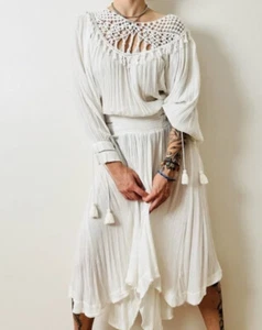 Free People Womens White Bohemian Crochet Neck MIDI Dress Size S - Picture 1 of 17