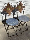 Vintage Wrought Iron Folding Chair -patio Garden Flower Art Deco Set