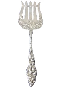 Rare Vintage Sterling Reed & Barton "Les Six Fleurs" Large Serving Fork 9 1/2" - Picture 1 of 12