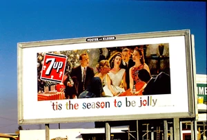 CARTELERA ORIGINAL 1958 35mm Slide~KODACHROME 7 UP "SEASON TO BE JOLLY" DECORACIÓN NAVIDAD - Imagen 1 de 3