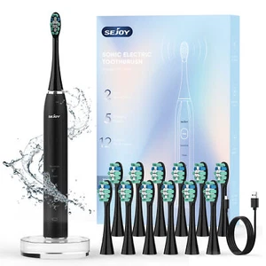 SEJOY Sonic Electric Toothbrush for Adults Kid with 12 Brush Heads 5 Modes Timer - Picture 1 of 15