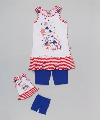 Niña 4-14 y Muñeca A Juego 4 de Julio Túnica Patriótica Pantalones Cortos Conjunto Niña Americana Foto 1 de 2