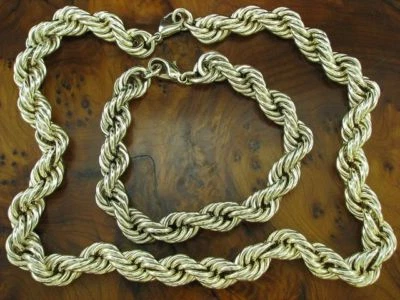 925 Argento Sterling Set Gioielli Con Collier e Bracciale / Vero Argento / 63,5g - Immagine 1 di 3