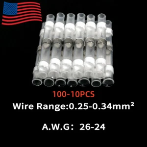 100-10X Conectores de cable a tope termorretráctiles de manga de sello de varilla de soldadura AWG26-24 EE. UU. - Imagen 1 de 7