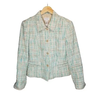 Blazer Villager Mujer Talla 12 Botón Delantero Tweed Blazer Seashell Verde Como Nuevo  Foto 1 de 4