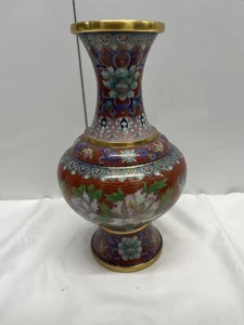 Vintage bronze vase - cloisonne enamel Singapore 1996 10” - Picture 1 of 6