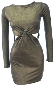 Größe 6 Neu Gold Schwarz Cut Away Stretch Tunika Partykleid Damen Frauen - Bild 1 von 3