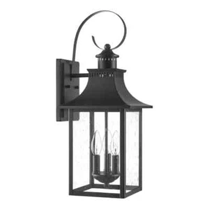 Edgehill 3-Light Matte Black Outdoor Wall Lantern Sconce with Clear Seeded Glass - Picture 1 of 4