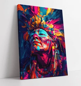 COLOURFUL ABSTRACT MAYAN SHAMAN-DEEP FRAMED CANVAS WALL ART PICTURE PRINT - Picture 1 of 2
