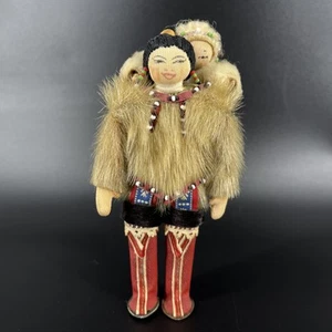 Vintage Lisbeth Lind Grönland Eskimo-Inuit einheimische Mutter & Baby Dänemark Echtfell 6,5 Zoll - Bild 1 von 17