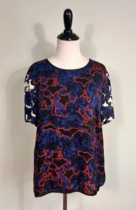 Classiques Entier Atelier Blouse M Black Blue Red White Boat Neck Silk Short Slv - Picture 1 of 6