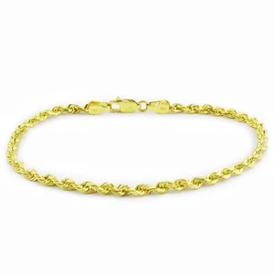 10k Yellow Gold Solid 2mm Diamond Cut Rope Chain Bracelet Mens Womens 7.5" - Picture 1 of 12