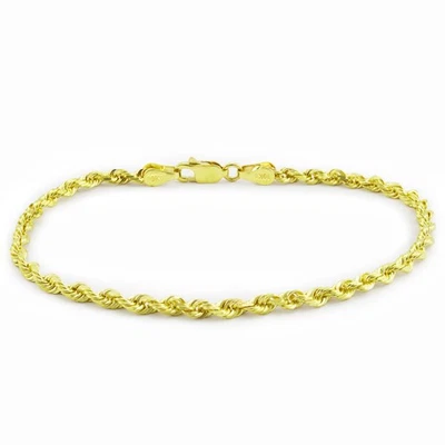 10k Yellow Gold Solid 2mm Diamond Cut Rope Chain Bracelet Mens Womens 7.5" - Image 1 of 4
