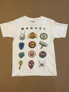 Marvel Characters Symbols Graphic T-Shirt White Sz Small - Spider-Man America - Picture 1 of 10