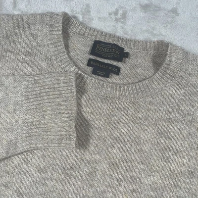 Pendleton Sweater Mens Medium/Large Shetland Wool Crewneck Pullover Beige - Image 1 of 4