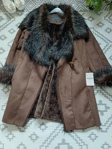 Zara long Brown afghan penny lane Fur Suede Style  🍂 Winter Coat L 12 14  - Picture 1 of 11