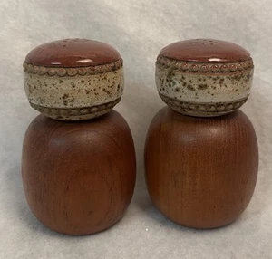 Denby Potters Wheel Salt & Pepper Teak Ceramic Mid Century Modern England  - Picture 1 of 9