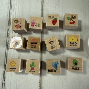 Recollections Rubber Stamp Set Valentine's Day 12 Pcs Mini 1" Cubes Wood mounted - Picture 1 of 6