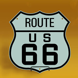 VINTAGE US ROUTE 66 PORCELAIN ENAMEL GASOLINE SERVICE ROAD TRIP SHIELD PUMP SIGN