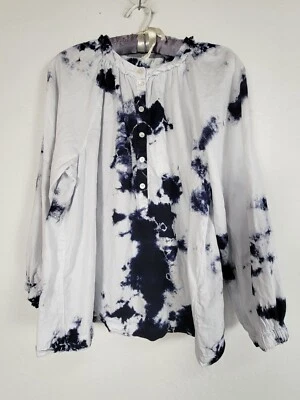 Blusa Raquel Allegra para mujer tie-dye manga larga botones azul/blanco 100 % algodón Foto 1 de 4