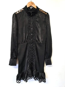 Misguided Gothic Black Ruffle Lace Long Sleeve Dress Sz 12 - Picture 1 of 5