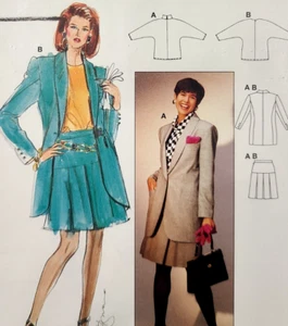 Vtg Burda Couture 4638 Sew Pattern Cowl Neck Top Pleat Skirt Blazer Jacket 8-18 - Picture 1 of 5