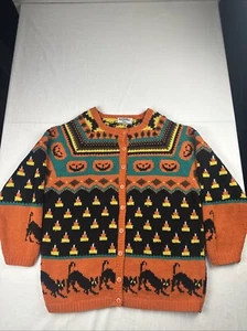 Reference Point Petites Hand Knitted Halloween Cardigan Sweater Women’s Large - Picture 1 of 13