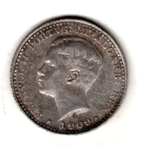 PORTUGAL 100 reis plata 1909 - Manuel II Rey de Portugal - Picture 1 of 2