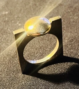 Pierre Cardin 1970 Paris geometrischer quadratischer Ring 14 Kt Gold & Sterling 7,7 g Stempel - Bild 1 von 6