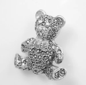 Beautiful Sterling Silver Teddy Bear Brooch Set with Marcasites - Picture 1 of 4