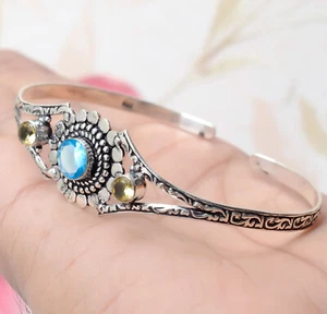 Brazalete de joyería de plata esterlina 925 con topacio azul corte citrino de Londres - Imagen 1 de 7