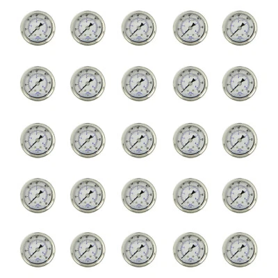 25 PACK LIQUID FILLED PRESSURE GAUGE 0-60 PSI, 1.5" FACE, 1/8" NPT BACK MOUNT - Image 1 of 3