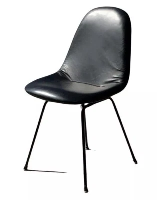 Silla Charles and Ray Eames para Herman Miller DKX-1, cuero negro, base H, 1955 Foto 1 de 4