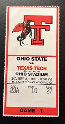 Ohio State vs Texas Tech 9/8/1990 Game One College Football Ticket Stub - Image 1 of 2