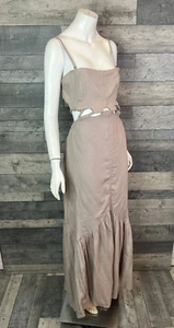 Free People Beaming Maxi Dress Size Small Grey Beige Boho Cut Out Pockets Linen - Picture 1 of 16