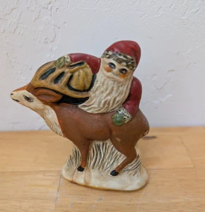 Vintage Vaillancourt Folkart Santa Father Christmas  Reindeer 4.25”  1987 - Picture 1 of 7