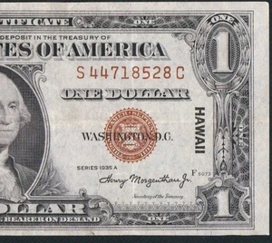 BEAUTIFUL RARE S-C BLOCK 1935A $1 HAWAII NOTE!! NO TEARS OR PINHOLES  - Picture 1 of 3