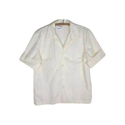 Camisa De Colección Años 60 Algodón L Ancho Plegable Puño Manga Abotonada Marfil Pinup Retro George Foto 1 de 4