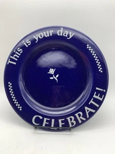 Pampered Chef “This Is Your Day CELEBRATE!” Cobalt Blue 10.5” Birthday Plate - Picture 1 of 6