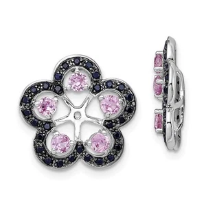 Sterling Silver Lab Created Pink Sapphire & Black Sapphire Earring Jackets - Picture 1 of 2