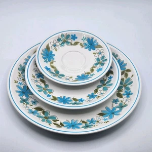Plato platillo vintage MIKASA 3 piezas Cera-Stone Gigi D1575 azul floral - Imagen 1 de 7